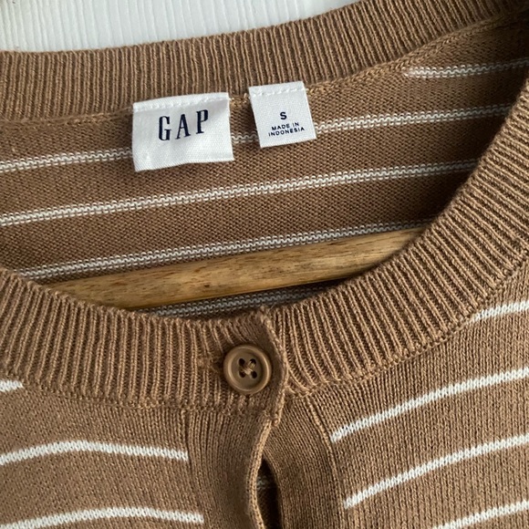 Gap Striped Button Up Sweater, Tan & White, Size S - Picture 3 of 4